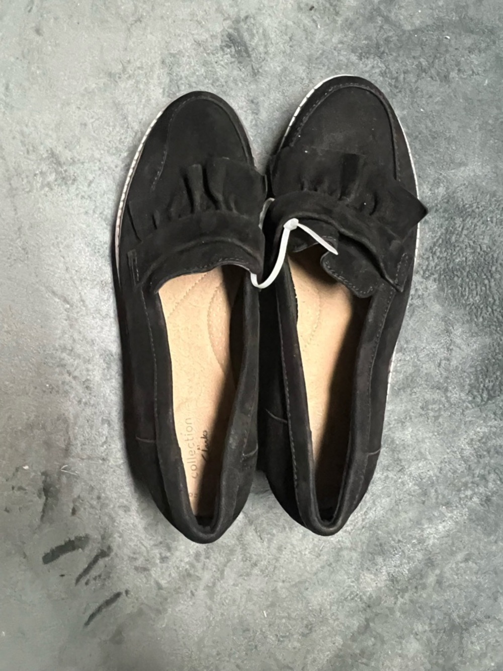 Clarks Black Suede Ruffle Slip-On Loafers